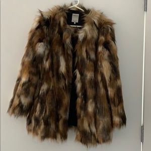 Zara Faux Fur Coat Brown/Multi Color